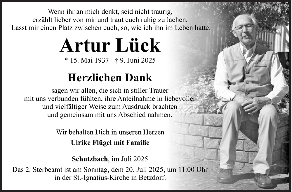  Traueranzeige für Artur Lück vom 12.07.2025 aus Siegener Zeitung