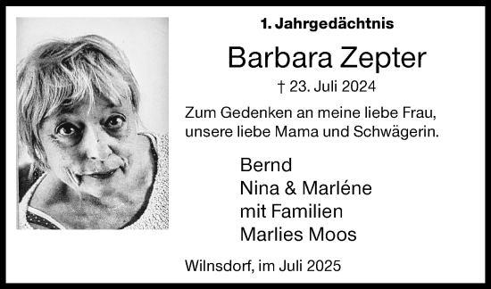 Traueranzeige von Barbara Zepter von Siegener Zeitung