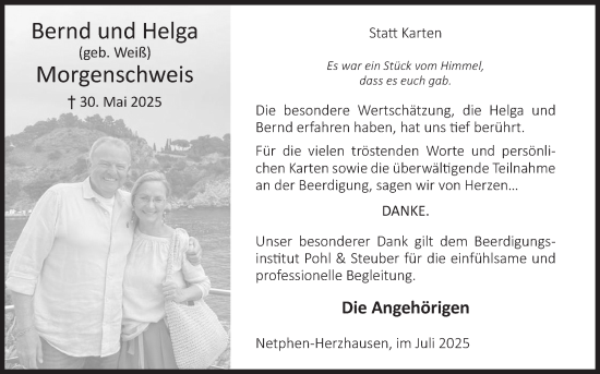 Traueranzeige von Bernd Morgenschweis von Siegener Zeitung
