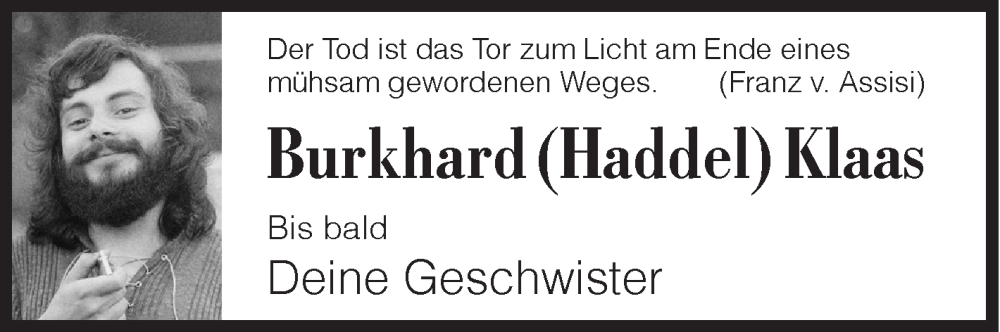  Traueranzeige für Burkhard Klaas vom 19.07.2025 aus Siegener Zeitung