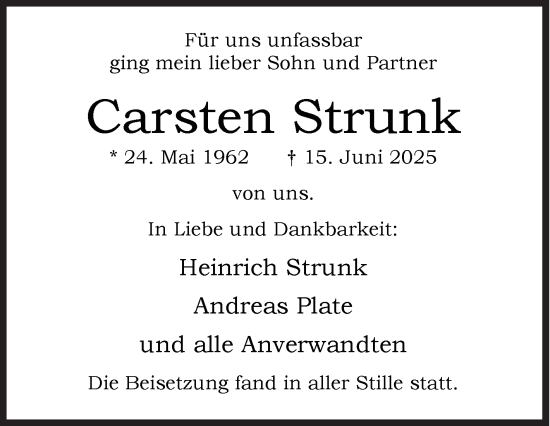 Traueranzeige von Carsten Strunk von Siegener Zeitung