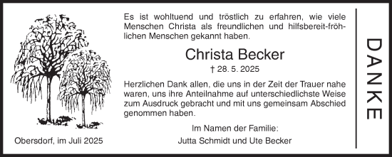 Traueranzeige von Christa Becker von Siegener Zeitung