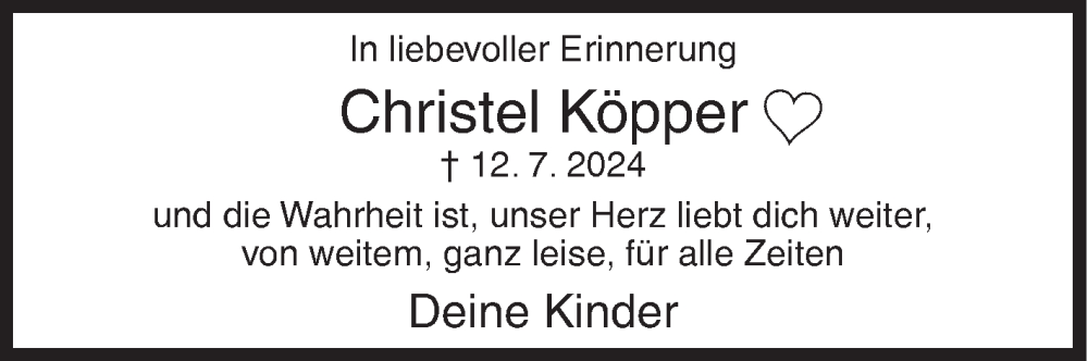  Traueranzeige für Christel Köpper vom 12.07.2025 aus Siegener Zeitung
