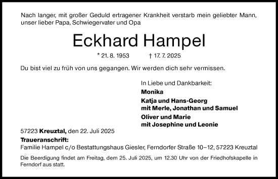 Traueranzeige von Eckhard Hampel von Siegener Zeitung