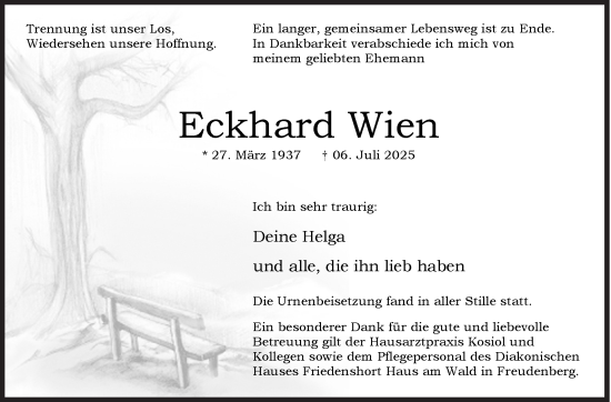 Traueranzeige von Eckhard Wien von Siegener Zeitung