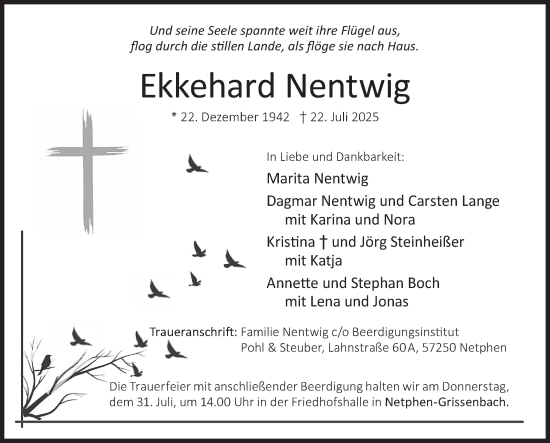 Traueranzeige von Ekkehard Nentwig von Siegener Zeitung