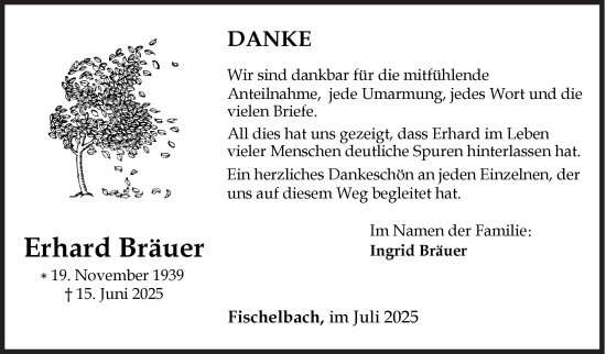 Traueranzeige von Erhard Bräuer von Siegener Zeitung