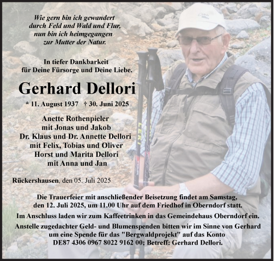 Traueranzeige von Gerhard Dellori von Siegener Zeitung