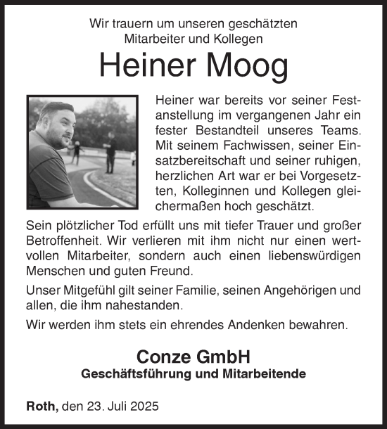 Traueranzeige von Heiner Moog von Siegener Zeitung