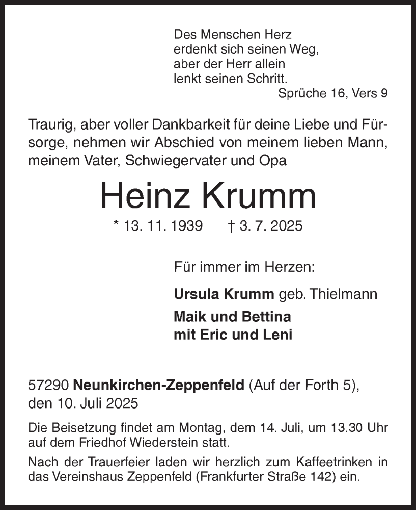  Traueranzeige für Heinz Krumm vom 10.07.2025 aus Siegener Zeitung