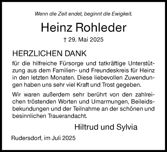 Traueranzeige von Heinz Rohleder von Siegener Zeitung