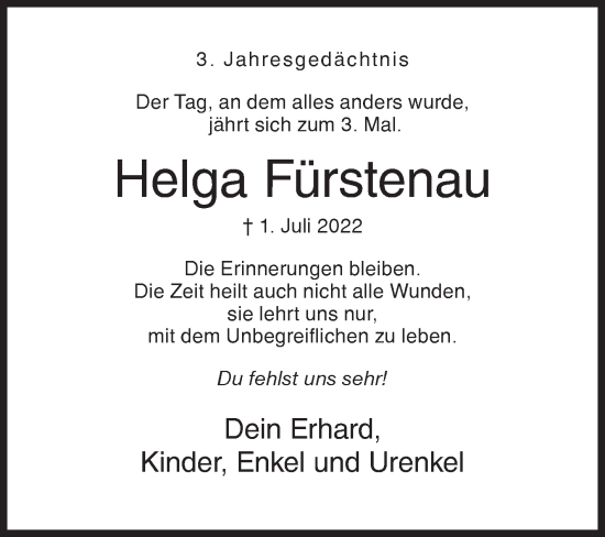 Traueranzeige von Helga Fürstenau von Siegener Zeitung