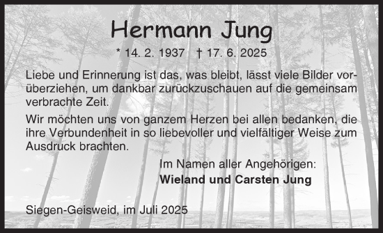 Traueranzeige von Hermann Jung von Siegener Zeitung