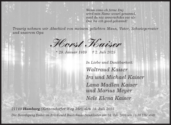 Traueranzeige von Horst Kaiser von Siegener Zeitung