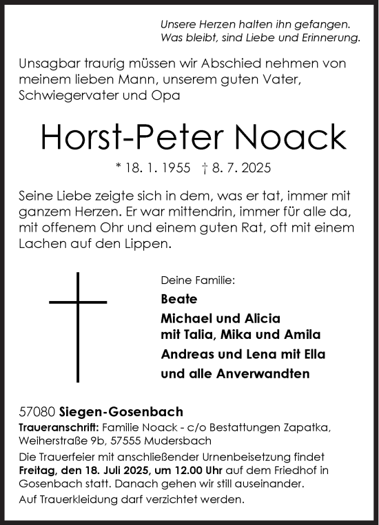 Traueranzeige von Horst-Peter Noack von Siegener Zeitung