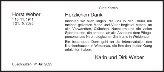 Traueranzeige von Horst Weber von Siegener Zeitung