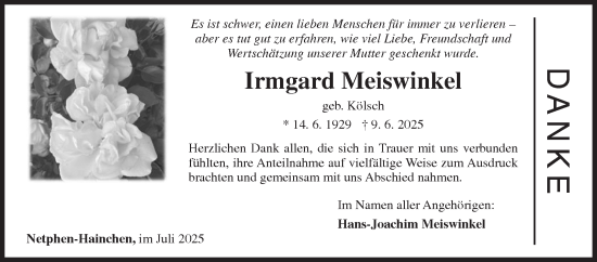 Traueranzeige von Irmgard Meiswinkel von Siegener Zeitung