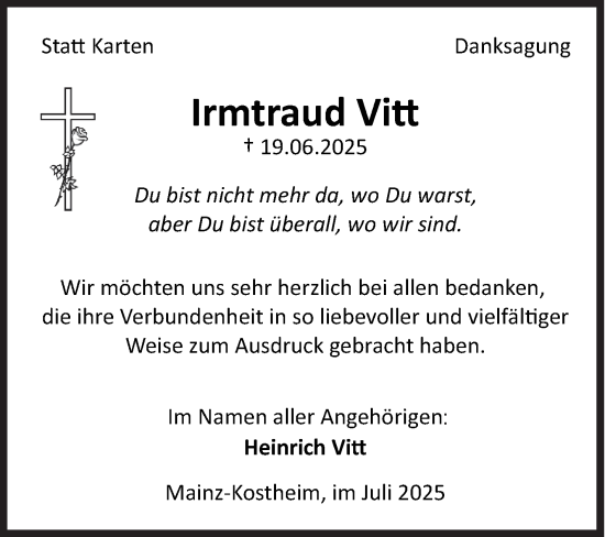Traueranzeige von Irmtraud Vitt von Siegener Zeitung
