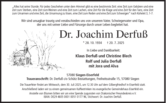 Traueranzeige von Joachim Derfuß von Siegener Zeitung