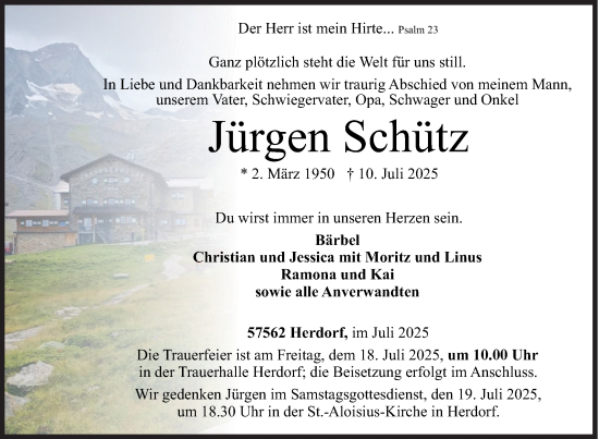 Traueranzeige von Jürgen Schütz von Siegener Zeitung