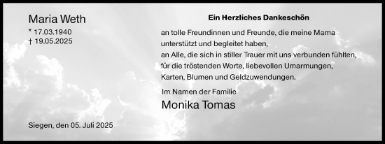 Traueranzeige von Maria Weth von Siegener Zeitung