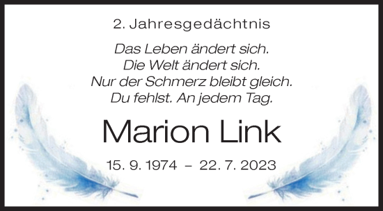 Traueranzeige von Marion Link von Siegener Zeitung