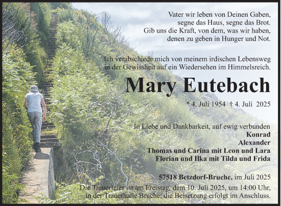 Traueranzeige von Mary Eutebach von Siegener Zeitung