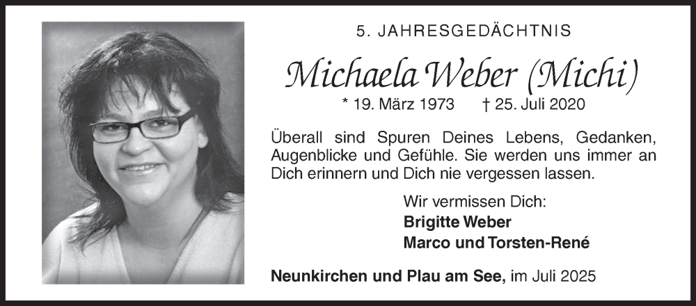  Traueranzeige für Michaela Weber vom 25.07.2025 aus Siegener Zeitung