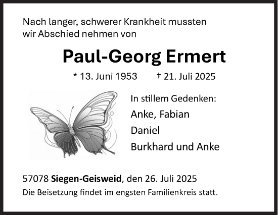 Traueranzeige von Paul-Georg Ermert von Siegener Zeitung