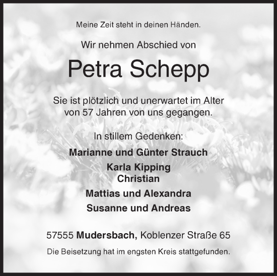 Traueranzeige von Petra Schepp von Siegener Zeitung