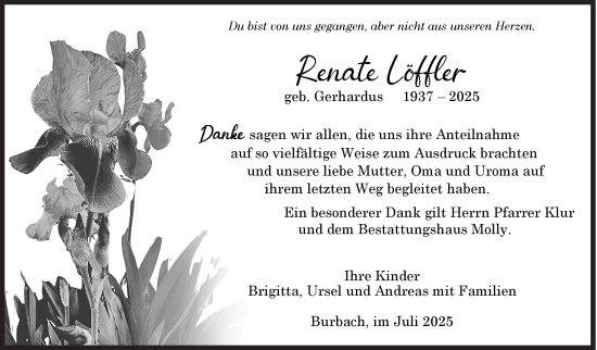 Traueranzeige von Renate Löffler von Siegener Zeitung
