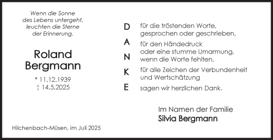 Traueranzeige von Roland Bergmann von Siegener Zeitung