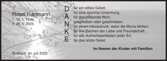 Traueranzeige von Rosel Hartmann von Siegener Zeitung