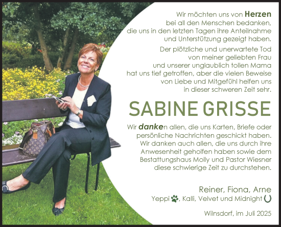 Traueranzeige von Sabine Grisse von Siegener Zeitung