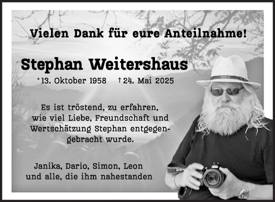 Traueranzeige von Stephan Weitershaus von Siegener Zeitung