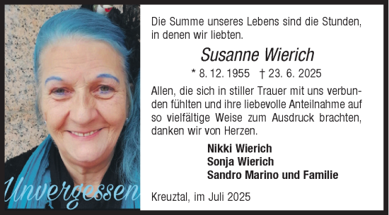 Traueranzeige von Susanne Wierich von Siegener Zeitung