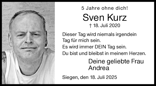 Traueranzeige von Sven Kurz von Siegener Zeitung