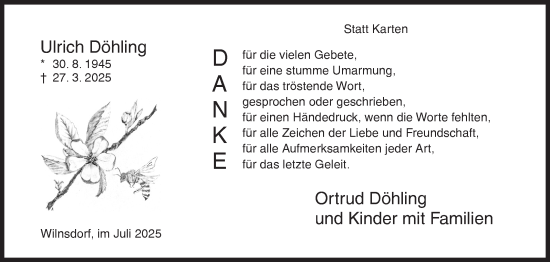Traueranzeige von Ulrich Döhling von Siegener Zeitung