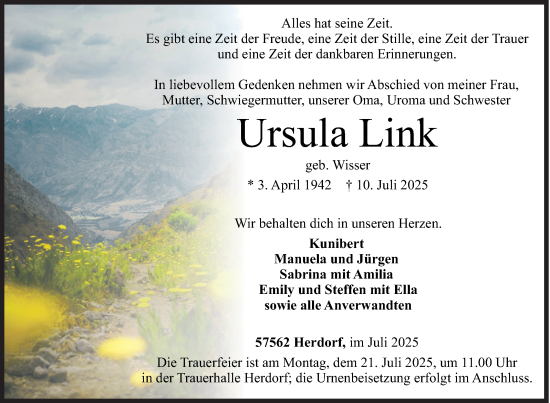 Traueranzeige von Ursula Link von Siegener Zeitung