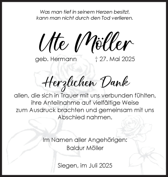 Traueranzeige von Ute Möller von Siegener Zeitung