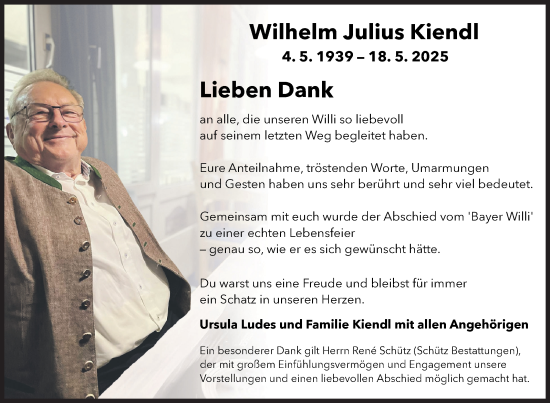 Traueranzeige von Wilhelm Julius Kiendl von Siegener Zeitung