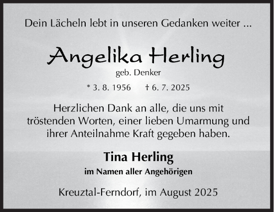 Traueranzeige von Angelika Herling von Siegener Zeitung