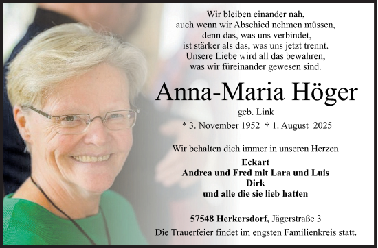 Traueranzeige von Anna-Maria Höger von Siegener Zeitung