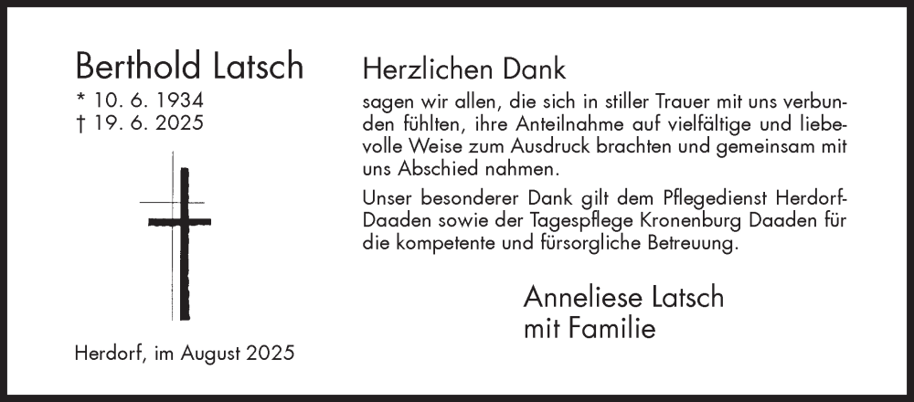  Traueranzeige für Berthold Latsch vom 08.08.2025 aus Siegener Zeitung