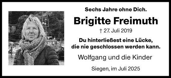 Traueranzeige von Brigitte Freimuth von Siegener Zeitung