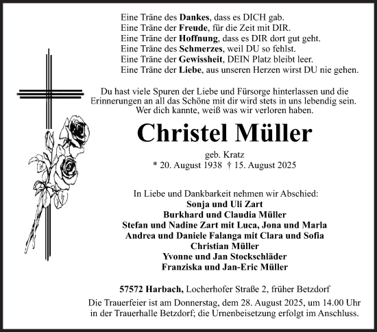 Traueranzeige von Christel Müller von Siegener Zeitung