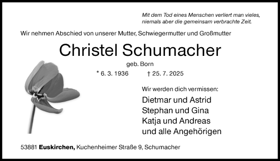 Traueranzeige von Christel Schumacher von Siegener Zeitung