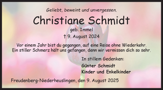 Traueranzeige von Christiane Schmidt von Siegener Zeitung