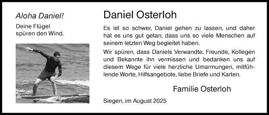 Traueranzeige von Daniel Osterloh von Siegener Zeitung