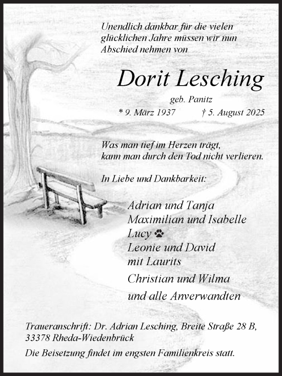 Traueranzeige von Dorit Lesching von Siegener Zeitung